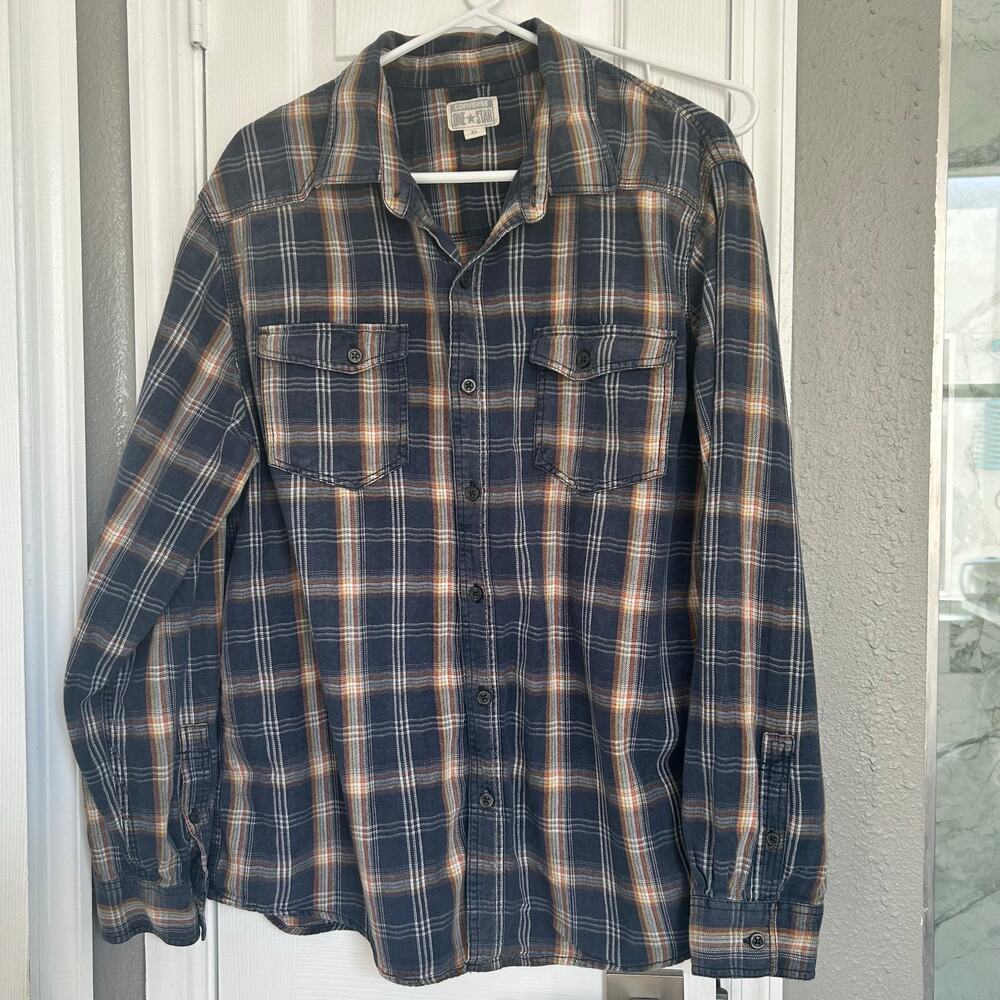 Converse One Star Plaid Flannel Shirt Men’s XL Blue Orange Cotton cozy gorpcore